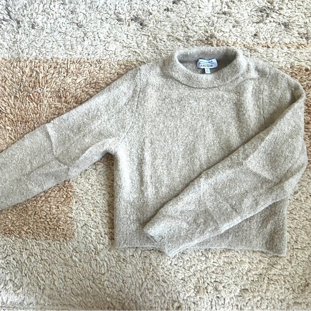 & Other Stories Cream Mohair Cropped Mockneck Sweater, Size Small EUC